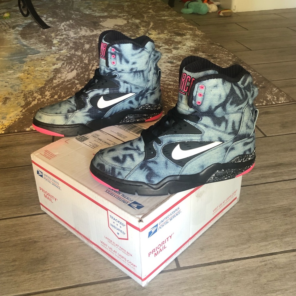 New W/O Box Nike Command Air Force Acid Wash Bleached Denim Retro High Tops